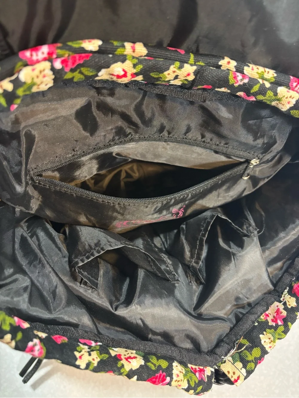 Candie's Black Floral Sequin Backpack with Pink & Cream Accents